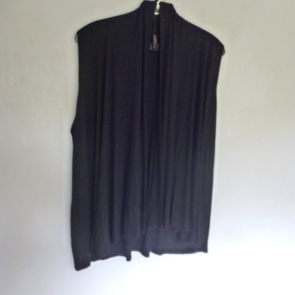 Susan Lawrence Woman lightweight black knit sleeveless waterfall cardigan 1x xl